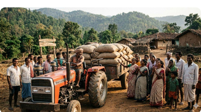 अबूझमाड़ की दुर्गम पहाड़ियों काे लांघकर पहली बार राशन पहुँचा हितुल  